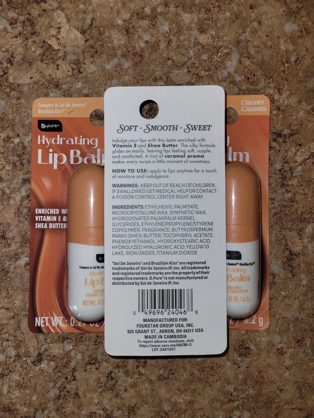B.Pure Creamy Caramel Hydrating Lip Balm 3 Pack